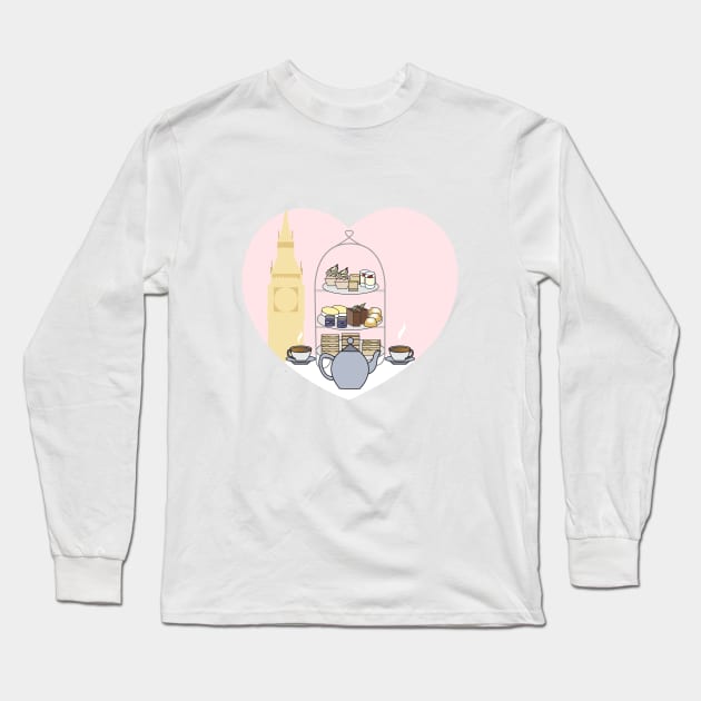 London Tea in Pink Long Sleeve T-Shirt by CTstudio